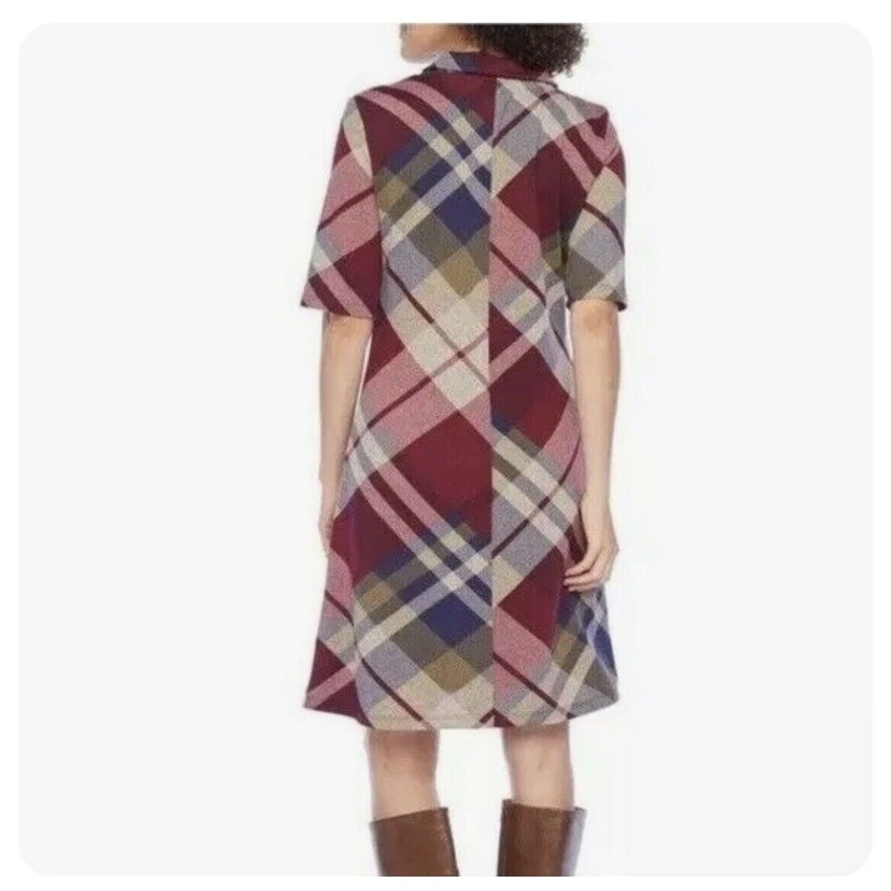 R & K Originals Shift Dress Women's Size 10 Short Sleeve Plaid with Neck Scarf - Picture 3 of 15